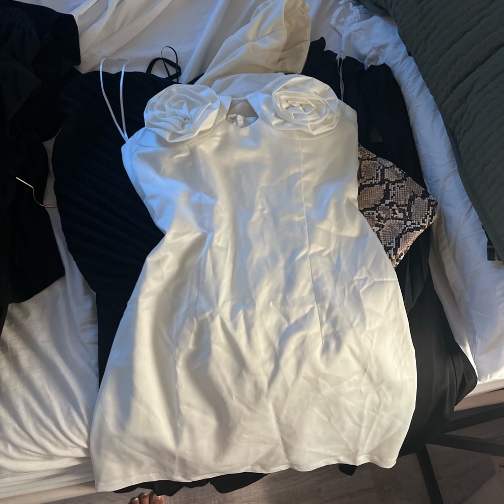 Fashion Nova White Ruched Strapless Mini Dress